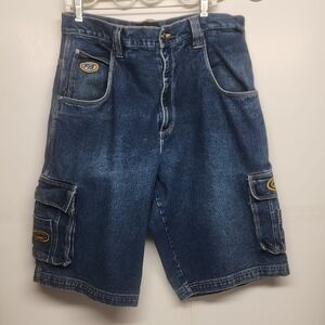 Fubu Vintage oversized carpenter mens medium blue cargo Streetwear shorts sz 38